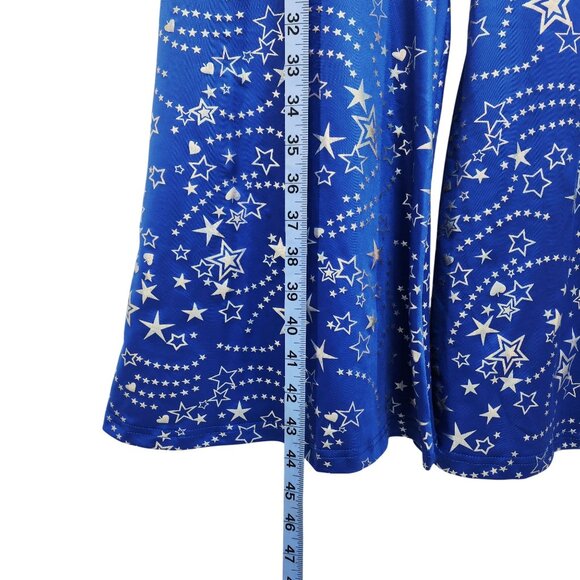 Womens Blue Star Pattern High-Waisted Flared Pants leggings Size L - Picture 7 of 9